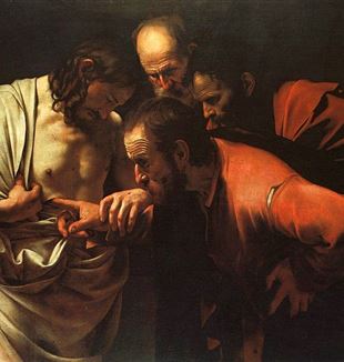 The Incredulity of Saint Thomas by Caravaggio. Via Wikimedia Commons