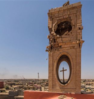 The roof of the cathedral where ISIS snipers were stationed. Photo by Stefano Melgrati