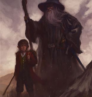 Over Hill (Bilbo and Gandalf) by Artist Joel Lee via Wikimedia Commons