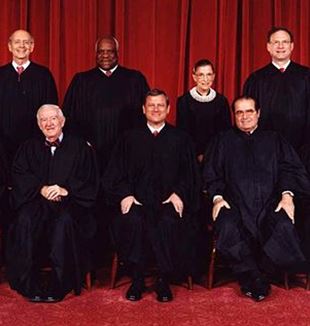 The United States Supreme Court. Top row (left to right): Associate Justice Stephen G. Breyer, Associate Justice Clarence Thomas, Associate Justice Ruth Bader Ginsburg, and Associate Justice Samuel A. Alito.