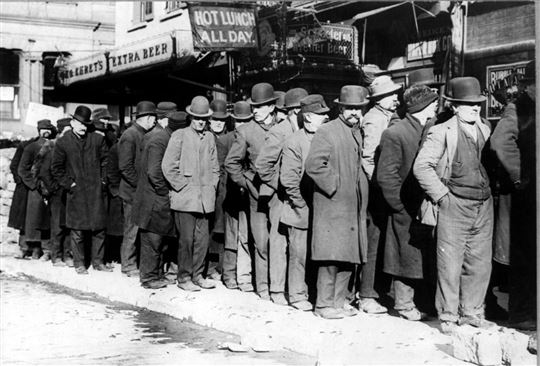 NYC Men Waiting in a Bread Line. Wikimedia Commons