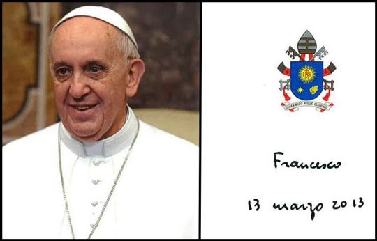 Pope Francis and his signature.