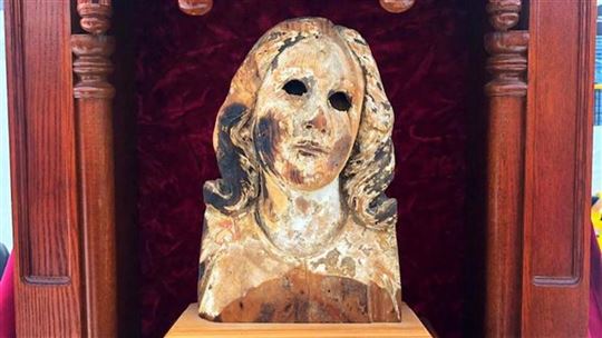 The head of the statue of the Virgin from the cathedral in Urakami