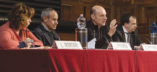 From left, Luigina Mortari, Fr. Julián Carrón, Eraldo Affinati, and Francesco Valenti.