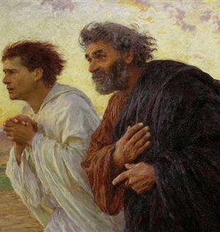 The disciples Peter and John running to the tomb on the morning of the resurrection by Eugène Burnand.