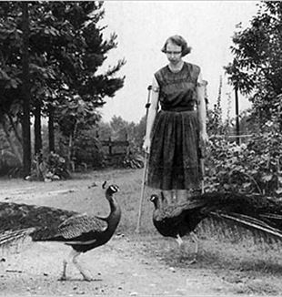 Flannery O'Connor with her Peafowl. Flickr
