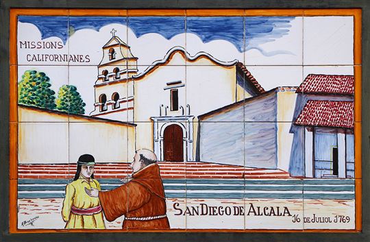 The founding of the Mission San Diego de Alcala, California. Via Wikimedia Commons