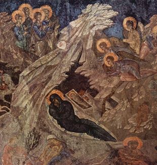 Fresco of the Nativity, Mistra. Via Wikimedia Commons