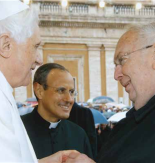 Pope Benedict XVI, Fr. Carron, Fr. Albacete [L-R] via Traces