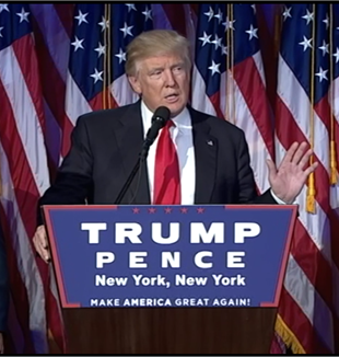 Donald Trump's victory speech on the night of the election. Wikimedia Commons