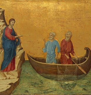 The Calling of the Apostles Peter and Andrew by Duccio di Buoninsegna. Via Wikimedia Commons
