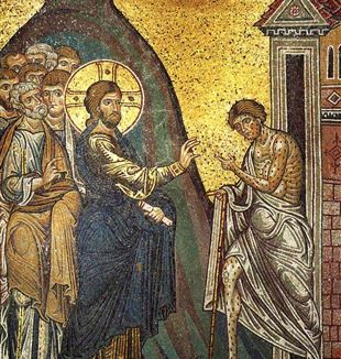Christ cleans leper man. Wikimedia Commons