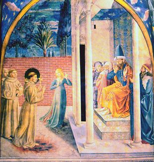 "Saint Francis of Assisi with Al-Kamil" by Benozzo Gozzoli. Via Wikimedia Commons. 