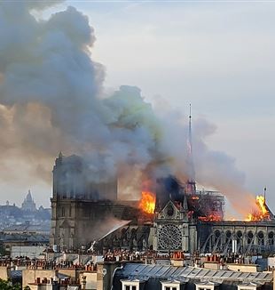 Notre Dame on fire. Via Wikimedia Commons. 