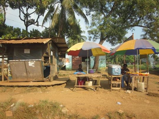 The streets and small stalls on the outskirts of Monrovia