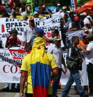Protesters during the 21 November strike in Bogotà