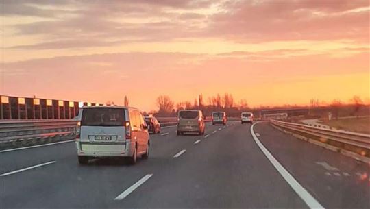 The vans driving towards Poland
