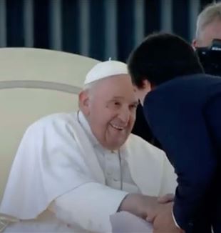 Pope Francis greets Davide Prosperi