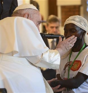 Pope in Kinshasa during a meeting with victims of violence of the war in Congo (Vatican Media/Catholic Press Photo)