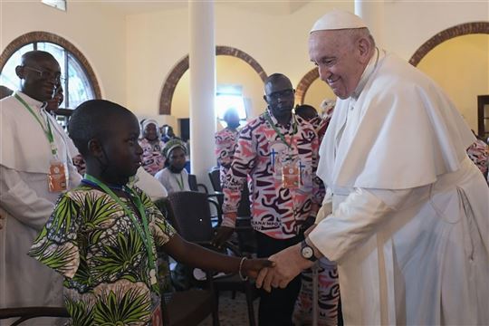 Meeting with victims of violence at the Apostolic Nunciature in Kinshasa, Congo (Vatican Media/Catholic Press Photo)
