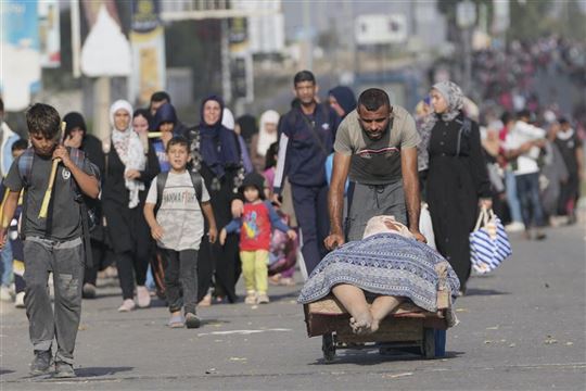 Gaza, 8 November 2023. Palestinians fleeing the Strip (Photo Hatem Moussa/AP/LaPresse)