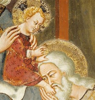 A detail from the 2023 Christmas poster, with the 'Adoration of the Magi', an anonymous fresco by the School of the Master Trecentesco of the Sacred Speco, Monastery of the Sacred Speco in Subiaco, 14th century (Photo: DeAgostini Picture Library/Scala, Fl