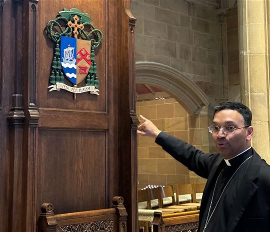 The coat of arms with the episcopal motto of Earl K Fernandes (Photo Setonpilgrimage.org)